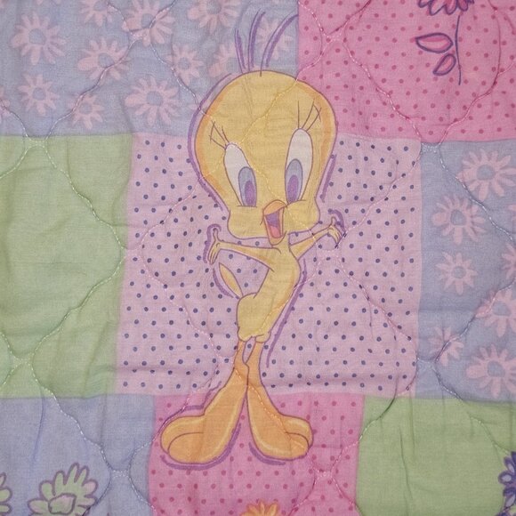 90s Tweety Bird Girls Patchwork Toddler Comforter Coverlet Blanket 37 X 58" USA - Picture 3 of 11